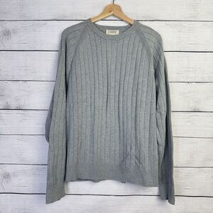 Vtg J.Crew‎ Cable Knit Crewneck Ribbed Sweater 100% Cotton Unisex Size XL Grey